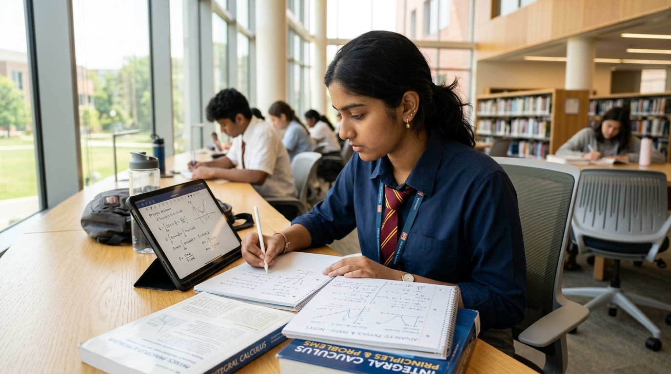 Student studying with digital notes