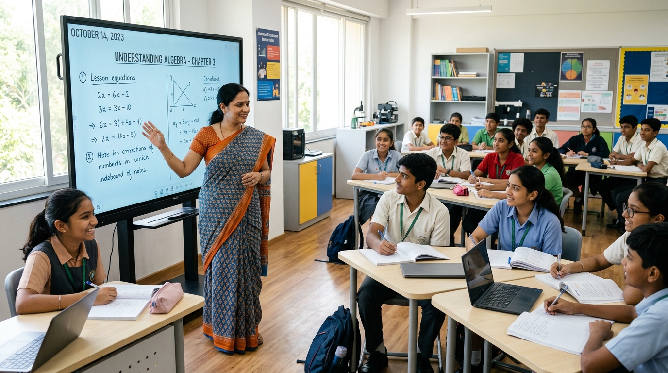 Teacher instructing in smart classroom